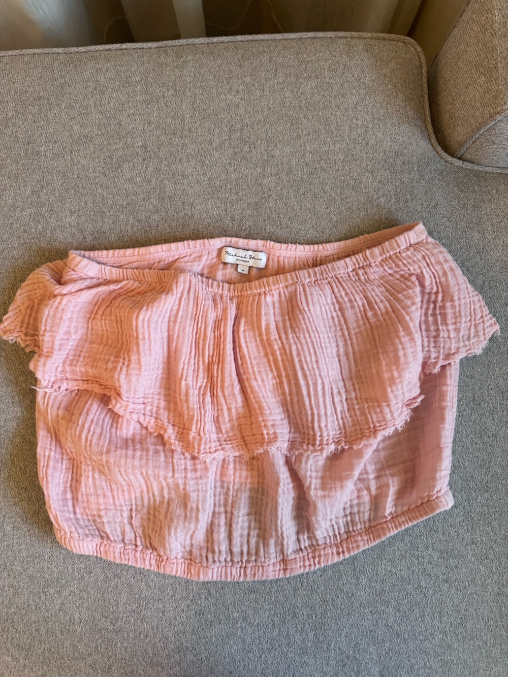 Michael Stars Blush Pink Crinkle Ruffle Top